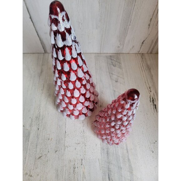 Diamond star Glitter red blown glass tree Xmas home decor set unique - Picture 7 of 8